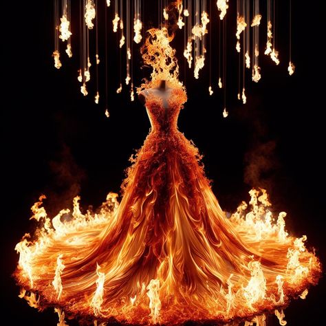 Fire Queen Dress, Fire Queen, Yoga Meditation Space, Character Moodboard, Villain Dresses, Fire Dress, Aries Aesthetic, Fire Fairy, Fantasy Outfits