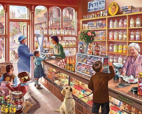 AmazonSmile: White Mountain Puzzles Old Candy Shop - 1000 Piece Jigsaw Puzzle: Toys & Games Old Fashioned Sweet Shop, Old Sweets, The Candyman, Christmas Toy Shop, Country Stores, Old Candy, Soda Shop, Background Landscape, Corner Shop