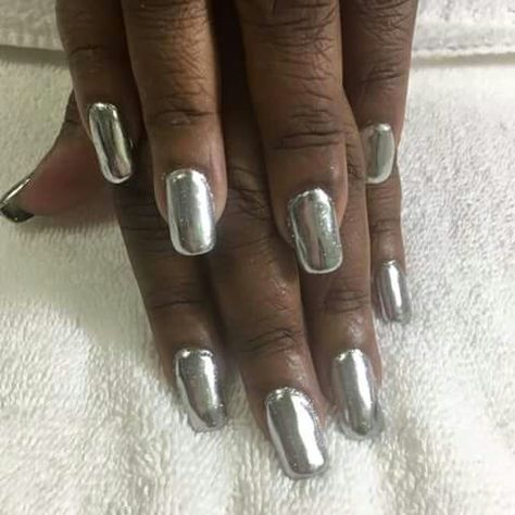 Silver Chrome nail polish Silver Chrome Nails, Nails 23, Silver Nail Polish, Chrome Nail Polish, Fall Nail Polish, Fall Nail Art Designs, Chrome Nail, Metallic Nails, Silver Chrome