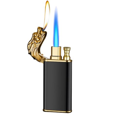 -DRAGON LIGHTER BLACK AND GOLD 2 FLAMES- Link to purchase in pin. Dragon Lighter, Flame Dragon, Metal Wall Shelf, Dragon Light, Shelves For Living Room, Loft Wall, Metal Wall Shelves, Black Dragon, Dragon Design