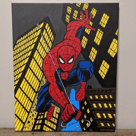 Spiderman Couple Painting, Marvel Art Painting, Spider Man Acrylic Painting, Spiderman Acrylic Painting, Painting Ideas On Canvas Spiderman, Spider Man Paintings, Painting Ideas Spiderman, Spiderman Painting Easy, Spiderman Painting On Canvas