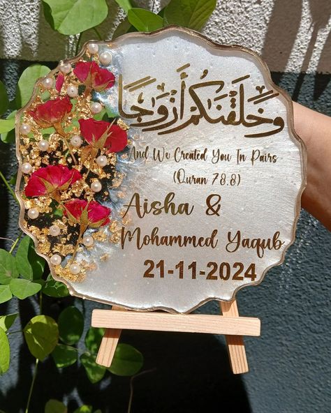 If there is a wedding in your friends or family and you are wondering what gift to give, you can give this gift." Dm to order💌 Customise as per your requirements! Follow: @artisticmehroz (resin wedding plaque,custom wedding gift,Islamic wedding decor,personalized resin art,Quran verse wedding gift,gold leaf resin art,elegant wedding keepsake,floral resin plaque,handmade wedding,luxury resin decor) #resin #artisticmehroz #resinwedding #resinplaque #wedding #giftideas #fypシ #smallbussiness ... Resin Plaque, Resin Wedding, Wedding Plaques, Resin Decor, Floral Resin, Islamic Wedding, Wedding Luxury, Custom Wedding Gifts, Wedding Keepsakes