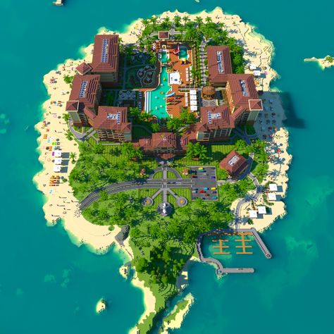 Minecraft Resort Ideas, Minecraft Tropical Builds, Minecraft Tropical House, Resort Minecraft, Minecraft Tropical, Villa Minecraft, Construction Minecraft, Minecraft Welten, Minecraft City Buildings