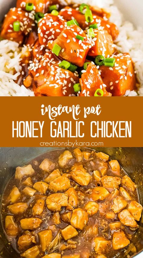 With just a few simple ingredients and an Instant Pot, you can make this delicious HONEY GARLIC CHICKEN in no time. It's a healthy and flavorful meal that everyone will love. #honeygarlicchicken #instantpotchicken -from Creations by Kara Instant Pot Honey Garlic Chicken, Making Honey, Honey Garlic Chicken Thighs, Garlic Chicken Recipe, Garlic Chicken Recipes, Pressure Cooker Chicken, Honey Garlic Chicken, Insta Pot, Honey Recipes