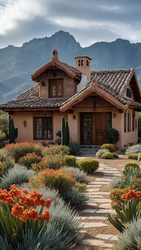 Old Spanish Style Homes Interior, Small Mediterranean Homes, Old Spanish Style Homes, California Mediterranean, Spanish Cottage, Terracotta Walls, Mediterranean Vibes, Terracotta Roof, Brick Detail