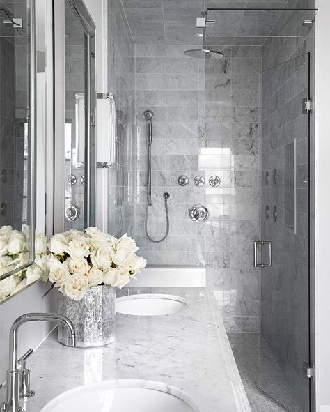 Monochromatic Monday...design by us @thedesignco photo by @lisapetrole #torontointeriordesigners #torontointeriordesign Classic Bathroom Design, Toronto Interior Design, Tiles Designs, Bathroom Remodel Cost, Bathroom Themes, Bathroom Red, Bathroom Design Ideas, Bathroom Shower Tile, Classic Bathroom