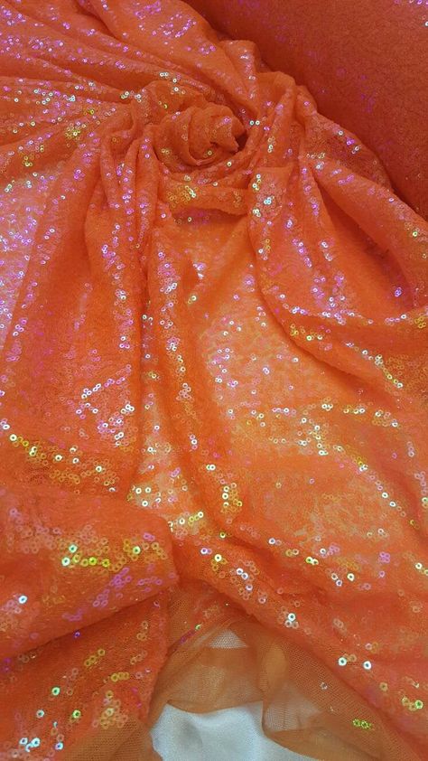 ●58 inch w fabric sold by the yard Cool Fabrics, Hot Pink And Orange Aesthetic, Orange Fashion Aesthetic, Sequin Aesthetic, Fire Fabric, Pink And Orange Aesthetic, Orange Fairy, Cosmic Cowboy, Orange Aura