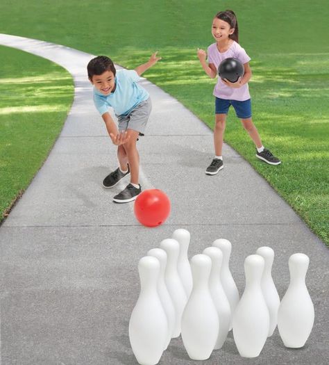 Bowling Set Bowling Balls, Play Day, Bowling Pins, Basketball Hoop, Kids Slide, Swing Set, Bowling, Knock Knock, Kids Playing