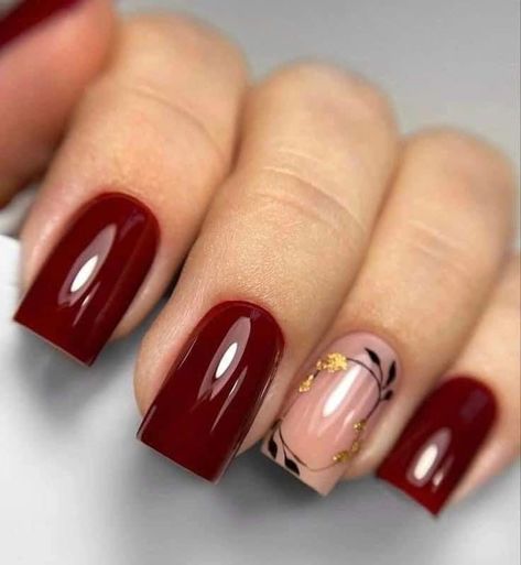 Red Wine Nails Design Burgundy, Wine Fall Nails, Red Wine Nails Design, Maroon Fall Nails, Dark Red Shades, Art With Leaves, Trendy Art Ideas, Nails School, French Manicure Acrylic Nails