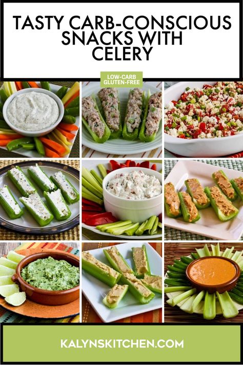 "Pinterest Image of Tasty Carb-Conscious Snacks with Celery showing a grid of nine different celery snacks on different serving dishes with various background." Celery Ideas Healthy Snacks, Celery Snack Ideas, Celery Snacks, Low Carb Gluten Free, Healthy Diet Recipes, 200 Calories, Healthy Pregnancy, Favorite Snack, Keto Snacks