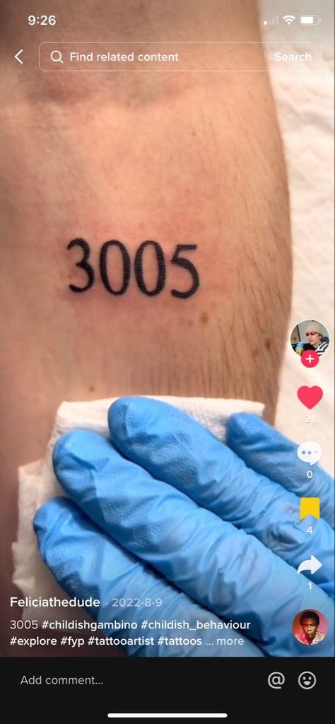 Childish Gambino Tattoo Ideas, 3005 Tattoo, Childish Gambino Tattoo, Childish Gambino, Girl Things, Dope Tattoos, Tattoo Placement, Tattoo Inspo, Pretty Tattoos