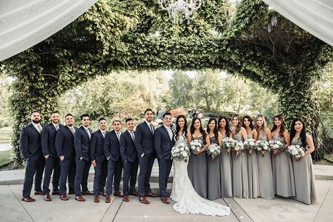 Navy Blue Wedding Dress, Navy Wedding Theme, Grey Wedding Decor, Cream Bridesmaids, Wedding Grey, Navy Wedding Colors, Blue Wedding Receptions, Navy Suit Wedding, Garden Chic Wedding