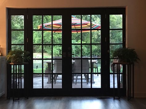 Black doors Black Patio Doors, Mexican Style Homes, Black French Doors, French Doors Bedroom, Interior Design Sketchbook, Zinc Roof, Sliding French Doors, Restaurant Pictures, Wooden French Doors