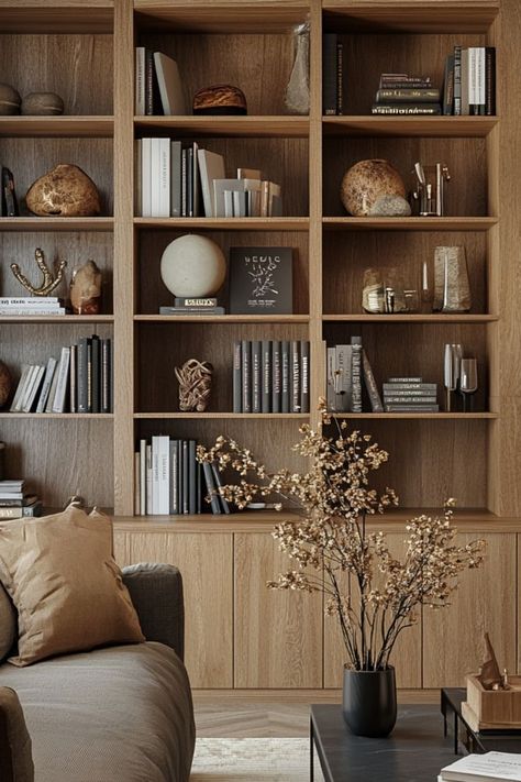 Bookshelf And Art Wall, Bookshelf Lounge Room, Wall Shelving Storage, Storage And Bookshelves, Lounge With Bookshelves, Cabinets And Bookshelves, Library Style Bookshelves, Bookcase With Bar, Classic Built In Bookshelves