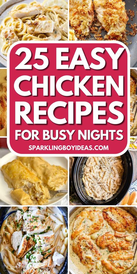 Explore our easy chicken recipes, perfect for family dinners! Dive into a world of easy chicken dinner ideas, like baked chicken, roasted chicken, grilled chicken, chicken casserole, and chicken pasta recipes. Our easy family dinner ideas are both delicious and easy to make, making them the best high-protein meals for families. From protein-packed family meals to one-pot chicken dinners, these healthy chicken dinners for families are sure to be crowd-pleasers. So try these cheap, easy meals. Easy Dinners For Families Chicken, Chicken For Supper Ideas, Fast Dinner Recipes Quick Meals Chicken, Easy Yummy Chicken Dinners, Easy Delicious Chicken Dinners, Easy Chicken Recipes For One, Quick Supper Ideas Chicken, Easy Supper Ideas With Chicken, Ideas For Chicken Breast Easy Recipes