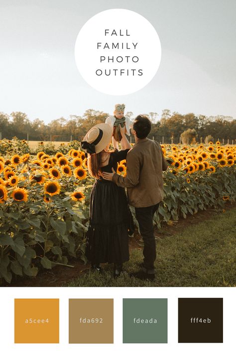 Mustard Yellow Photography Family Photos, Family Of 3 Sunflower Photoshoot, Sunflower Field Family Photoshoot Outfits, Outfit Ideas For Sunflower Photos, Sunflower Family Photoshoot Outfits, What To Wear For Sunflower Photos, Outfits For Sunflower Field Pictures Family, Fall Family Photos Sunflower Field, Sunflower Photoshoot Outfit Ideas Family