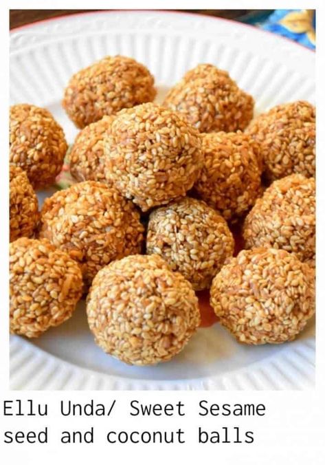 Ellu Unda/ Sweet Sesame seed and coconut balls - Zesty South Indian Kitchen Sesame Seed Balls, Halloween Candy Recipes, South Indian Kitchen, Easy Candy Recipes, Friends Recipes, Seed Balls, Coconut Balls, Fantastic Recipes, Slow Cooker Desserts