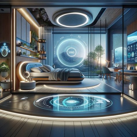 Future Bedroom Technology, Futuristic Rooms, Technology House, Futuristic Apartment, Futuristic Bedroom, Future Technology Concept, Futuristic House, Royal Bedroom, Futuristic Home