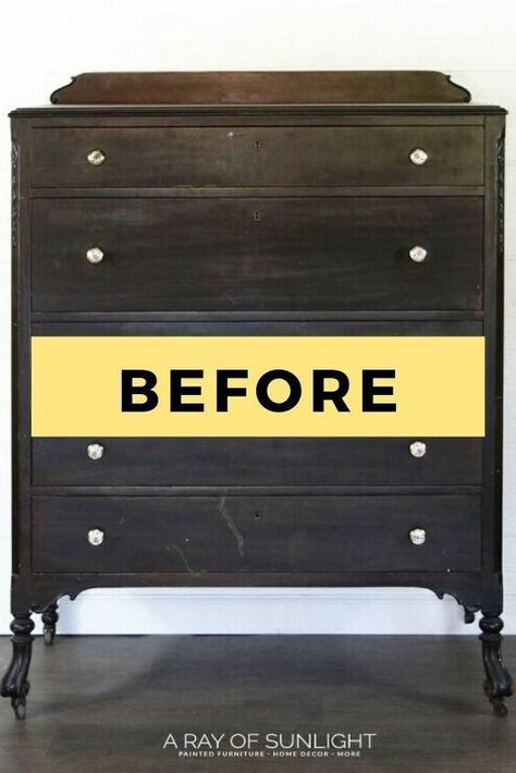 Learn how to turn an old dresser into a farmhouse inspired masterpiece with this DIY before and after makeover idea. Use milk paint for this painted furniture piece to get that rustic look. #diy #dresser #makeover #farmhouse Diy Farmhouse Dresser, Farmhouse Dresser Makeover, Dresser Farmhouse, Before And After Makeover, Uses For Dryer Sheets, Milk Paint Furniture, Farmhouse Dresser, Diy Dresser Makeover, Farmhouse Style Table