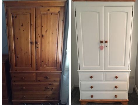 Pine wardrobe refurb & upcycle White Painted Wardrobe, Pine Wardrobe Bedroom, Pine Wardrobe Upcycle, Pine Wardrobe Makeover, Painting Wardrobes Before And After, Lana Bedroom, Upcycle Wardrobe, Flooring Renovation, Pine Furniture Makeover