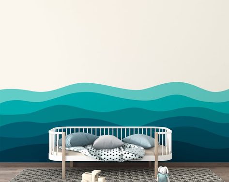 Ocean Wave Blue Wallpaper Abstract Wave Wallpaper Peel and | Etsy Cargo Camper, Peel N Stick Wallpaper, Ocean Mural, Nursery Wall Painting, Wave Wallpaper, Interior Murals, Label Ideas, Cool Kids Rooms, Modern Mural