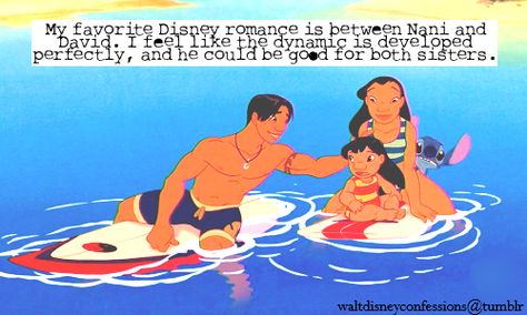 “My favorite Disney romance is between Nani and David. I feel like the dynamic is developed perfectly, and he could be good for both sisters.” Nani And David Fanart, Nani And David, Pocket Princess Comics, Lilo And Stitch 2002, Disney Romance, Disney Movies To Watch, Disney Theory, Best Disney Movies, Disney Nerd