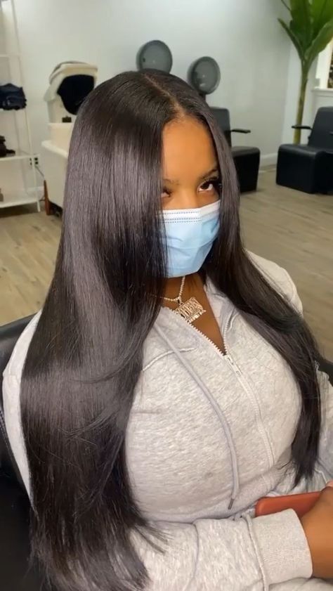 Jet Black Sew In Weave Straight, Long Straight Hair Weave, Long Black Weave Straight, Straight Hairstyles For Long Hair Prom Black Women, Long Straight Sew In Middle, Sew In Black Women Straight, Sewin Hairstyles Black Women Straight, Straight Weave Black Women, Long Straight Middle Part Wig