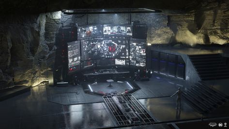 Batman Cave Ideas, Batman Technology, Batcave Concept Art, Batcave Design, Batcave Mancave, Batcave Aesthetic, Superhero Hideout, Batcave Room, Action Sequence