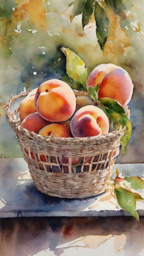 Fruits Watercolor, Fruit Watercolor, Food Art Painting, Watercolor Art Landscape, Digital Painting Techniques, Peach Art, Watercolor Food, Still Life Fruit, Watercolor Fruit