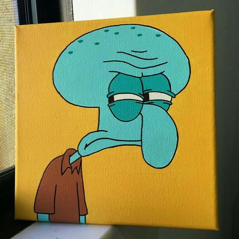 Squidward Painting, Disney Canvas Art, Spongebob Painting, Desen Realist, Wallpaper Retro, Hippie Painting, Small Canvas Paintings, Simple Canvas Paintings, Cute Canvas Paintings