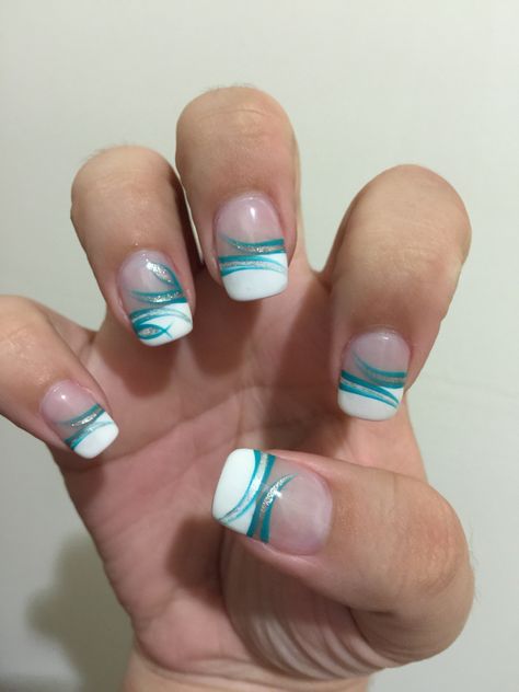 Teal french tip nail design White Nails With Turquoise Tips, Nail Art Designs Summer Gel French Tips, Beach French Nails, Nail Design French Tip, Nail Design French, Design French Tip, Tracey Davis, Teal Acrylic Nails, Ambre Nails