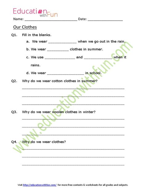 Our Clothes Worksheet 1 Clothes We Wear Worksheet, Clothes Worksheet, Worksheet For Class 2, Seasons Worksheets, Family Worksheet, Woolen Clothes, Alphabet Worksheets, When It Rains, We Wear