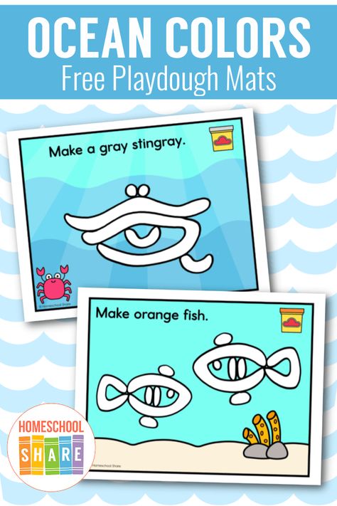 Ocean Colors Playdough Mats - Homeschool Share Playdough Activities Preschool, Preschool Playdough, Playdoh Mats, Numeracy Activities, Early Childhood Activities, Sea Activities, Fish Activities, Ocean Unit, Preschool Units