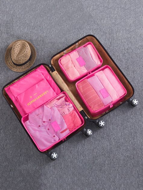 Hot Pink  Collar  Fabric   Embellished   Storage & Organization Nylon Travel Bag, Travel Cubes, Aesthetic Bags, Luggage Organization, Travel Storage Bag, Packing Cubes, Pouch Organizer, Travel Duffle, Travel Storage