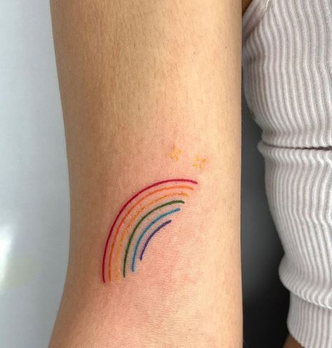 Lgbt Tattoo, Rainbow Tattoo, Cupid Tattoo, Pride Tattoo, Rainbow Tattoos, Planet Tattoos, Handpoke Tattoo, Cloud Tattoo, Cute Little Tattoos