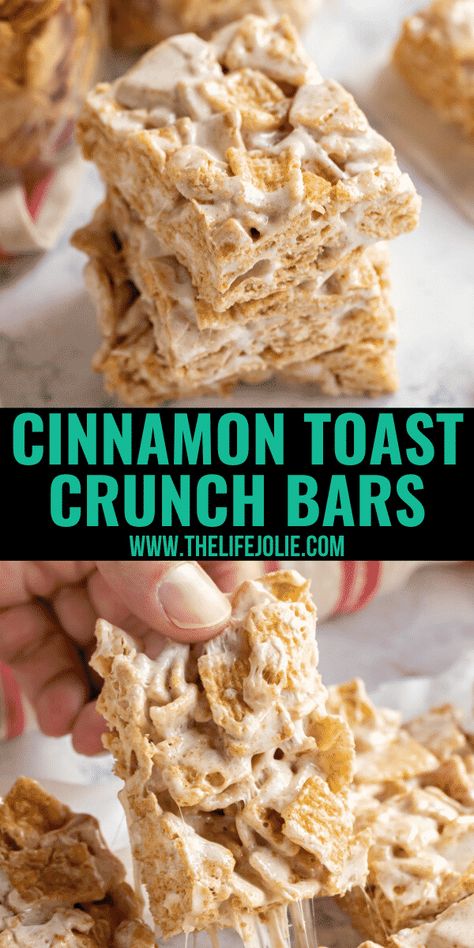 No Bake Cereal Bars, Cinnamon Toast Crunch Bars, Cereal Bars Recipes, Homemade Cereal, Crunch Bars, Crunch Recipe, Cereal Dessert, Cinnamon Crunch, Krispie Treats Recipe