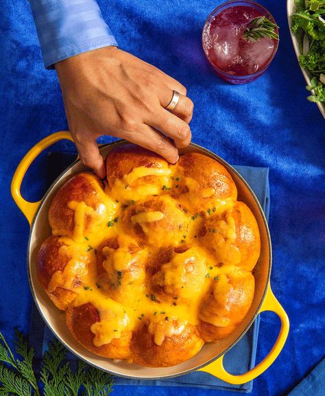 Tillamook Farmstyle Shreds lend a bold, cheesy accent to the sweet and slightly spicy flavors of Korean gochujang in this epic holiday side dish that’s baked to perfection. Cheddar Rolls, Garlic Bread Rolls, Sour Cream Biscuits, Lunch Sides, Holiday Side Dish, Flavored Salts, Shake N Bake, Holiday Side, Holiday Side Dishes