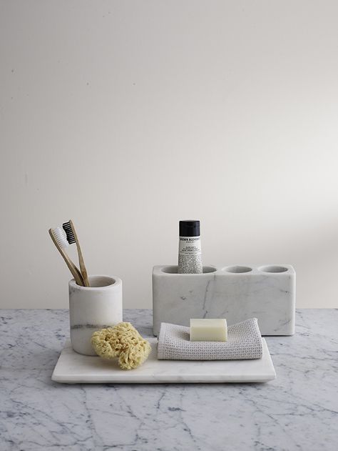 Emma Kay / Creative Director & Stylist / Interiors / Props / Set Designer - COMMERCIAL White Marble Bathroom, Accessories Tray, Marble Bathroom Accessories, White Marble Bathrooms, Best Kitchen Design, Interior Props, Marble Accessories, Bathroom Tumbler, Marble Tray