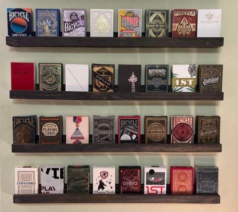 Greeting Card Display Ideas, Display Ledge, Memorabilia Display, Greeting Card Display, Shelves Display, Baseball Birthday Party, Husband Card, Paint White, Picture Ledge