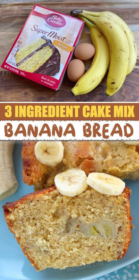 Quick And Easy Banana Bread Recipe, Cake Mix Banana Bread, Super Moist Banana Bread, 3 Ingredient Cakes, Banana Bread Recipe Moist, Moist Banana Bread, 3 Ingredient Recipes, Easy Banana Bread Recipe, Nutrition Plan