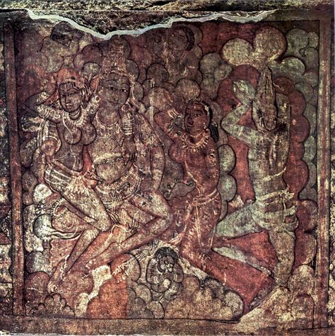 Ancient and medieval Indian cave paintings - Internet encyclopedia Ellora Caves Photography, Ellora Paintings, Caves Photography, Indian Wall Painting, Ajanta Ellora, Fresco Art, Ellora Caves, Ajanta Caves, Ancient Asia