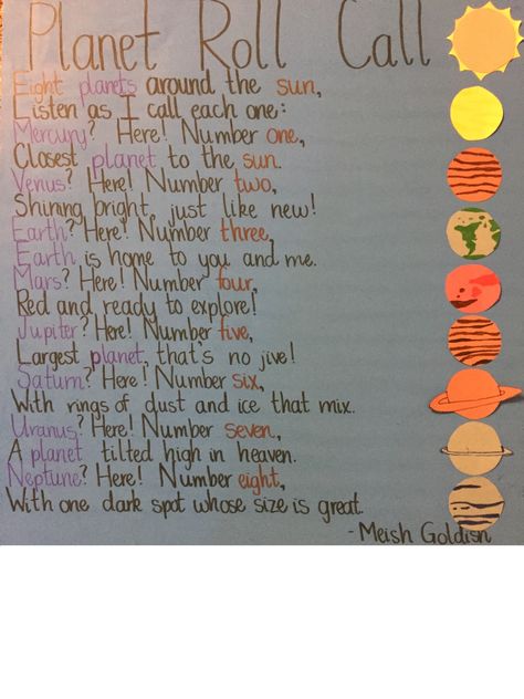 Title: Planet Roll Call Author: Meish Goldish Rationale: This project focuses on multiple disciplines. The poem can be used to help teach literacy, including lessons on return sweep and rhyme. This… The Poem, The Planets, Space Theme, Cute Comfy Outfits, Comfy Outfits, Literacy, You And I, Planets, Science