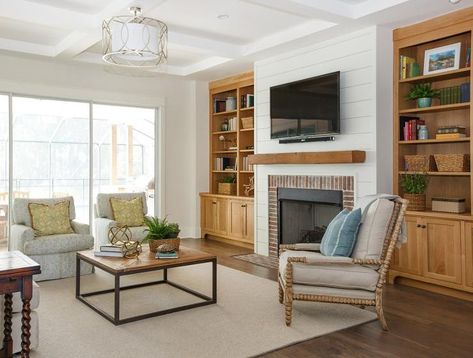 Shiplap Fireplace Floating Shelves Bedroom, Floating Shelves Living Room, Fireplace Shelves, White Shiplap Wall, Shiplap Fireplace, Shiplap Wall, Fireplace Built Ins, White Fireplace, Bookcase Design