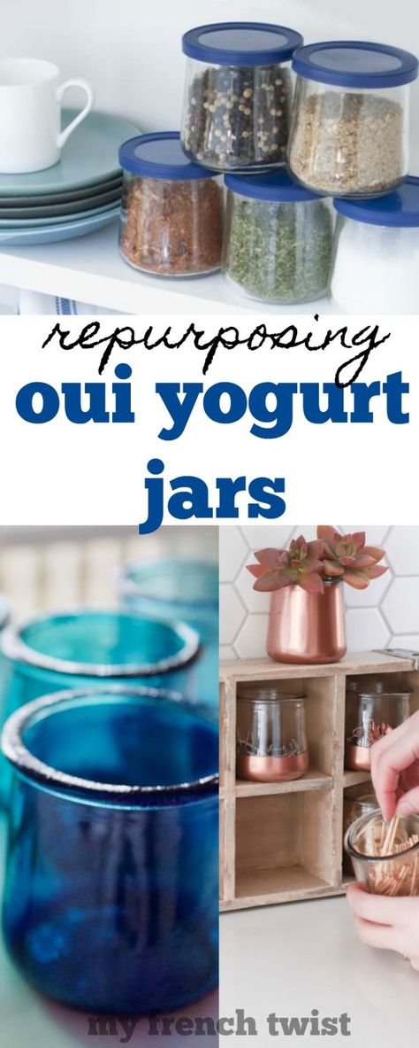 Country Craft Room, French Yogurt, French Country Crafts, Oui Yogurt, Yogurt Jars, I Spy Diy, Clean Pots, Recycled Projects, Macrame Plant Hangers