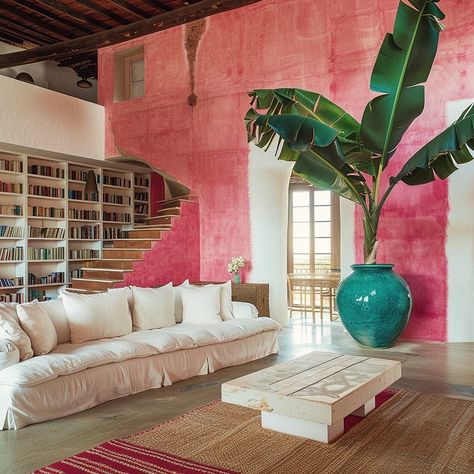 Merida Courtyard villa inspired by Luis Barragan - in shades of pink & turquoise with simple interiors and a mid century atmosphere… | Instagram Ibiza Villa Interior, Louis Barragan, Baptiste Bohu, Ibiza Home, Simple Interiors, Geoffrey Bawa, Courtyard Villa, College House Decor, Tampa Homes