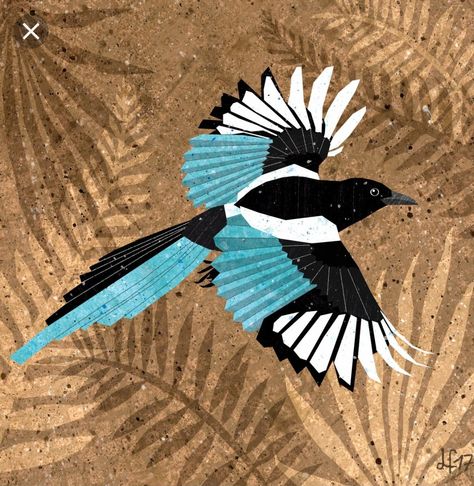 Magpie Drawing Illustration, Magpie Art Illustration, Magpie Silhouette, Birds Flying Illustration, Magpie Flying, Magpie Wings, Magpie Illustration, Magpie Tattoo, Flowers Elements