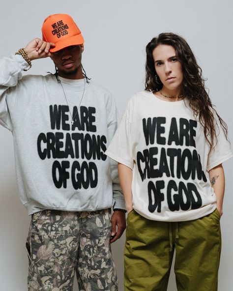 God knew you before the foundations for the world. He formed you in your mother's womb and destined you to be born right now for such a time as this. It is only in Him that you get to discover your purpose and your being. 
Premium, made in the USA, ethically sourced crewneck sweatshirt in ash, christian t-shirt in natural, and trucker hat in orange by NHIM Apparel Christian streetwear brand. Christian Streetwear Fashion, Nhim Apparel, Church Merch, Christian Clothing Brand, Jesus Clothes, Christian Merch, Christian Streetwear, Spiritual Shirts, James 4