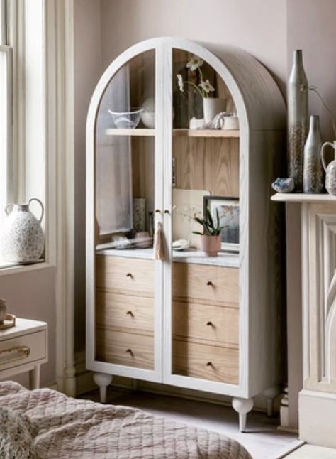 Arches are the big trend in home decor and this wood cabinet is the cutest! Great for storage and displaying all your decor or treasures. Available in black, white, gray and natural Retro Black Arched Double Door Solid Wood Bookcase American Color Matching Glass Storage Cabinet Sideboard Cabinet Living room, bedroom, bathroom storage Glass Storage Cabinet, Storage Closet Shelving, Locker Furniture, Cabinet Glass, Powder Room Design, Cabinet Style, Wood Bookcase, Creative Furniture, Glass Storage