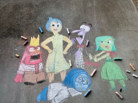 #chalkboard #chalk #chalkpaint #chalkart #chalkcouture #artist #artwork #cartoon #activities #ideas Inside Out Chalk Art, Cartoon Chalk Art, Chalk Designs, Artwork Cartoon, Chalk Design, Sidewalk Chalk Art, Activities Ideas, Chalk Drawings, Sidewalk Chalk