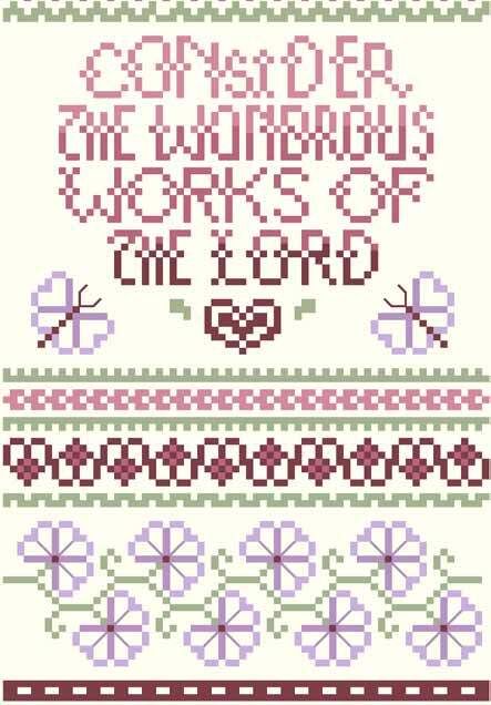 Consider the Wondrous Works - PDF Christian Cross Stitch Patterns, Christian Cross Stitch, Red Hat Ladies, Knitting Clothes, Mill Hill Beads, Americana Style, Color Guide, Americana Fashion, Little Designs